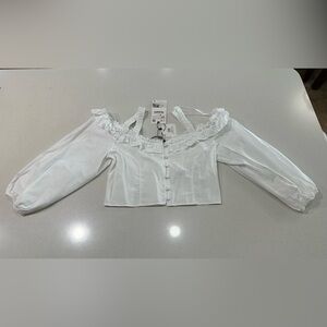 Zara White Ruffled Off-Shoulder Blouse.